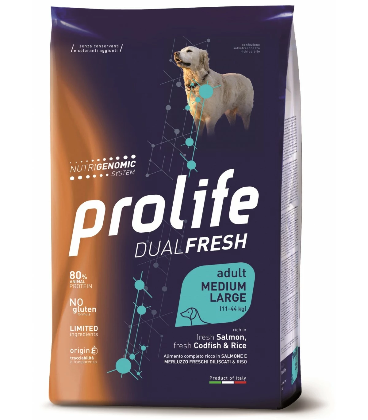 Prolife Cane Dualfresh Adult Salmone Merluzzo & Riso Medium Large 2,5 Kg 3 Prolife Cane Dualfresh Adult Salmone Merluzzo & Riso Medium Large 2,5 Kg